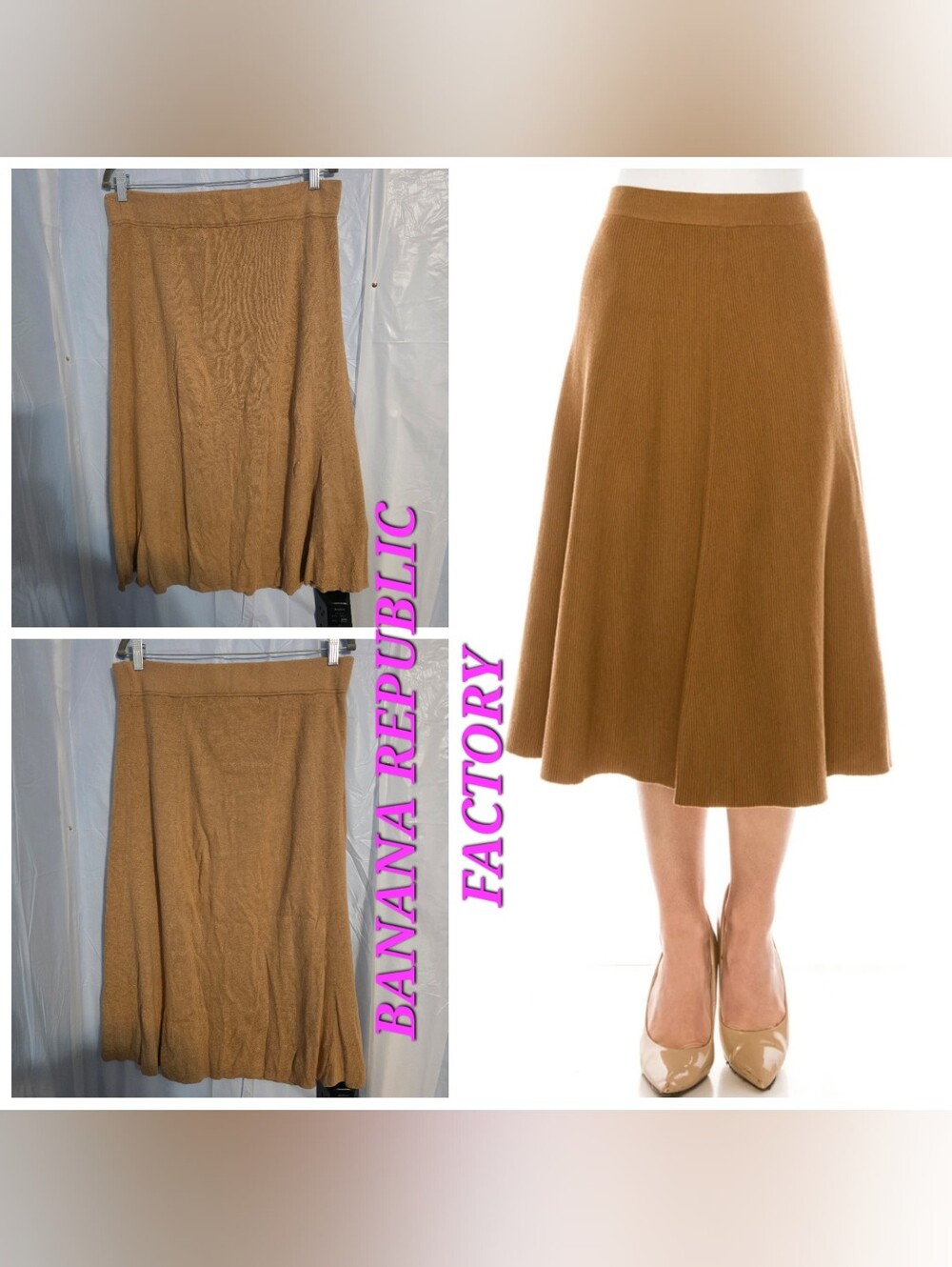 Banana Republic Factory Camel Knit A-Line Midi Skirt